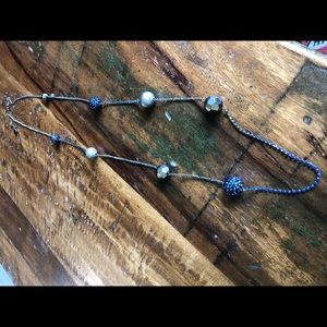 Long Gunmetal and Iridescent Blue Necklace